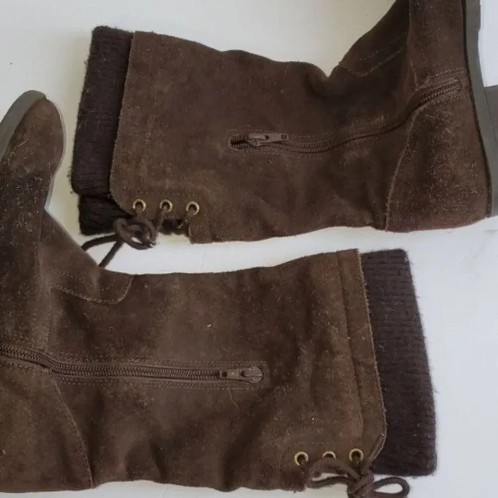 Lands End Boots Suede Leather Brown Sweater Top Winter Snow Kids Size 3 M YOUTH